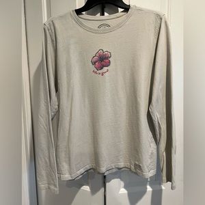 LIFE IS GOOD 🌺Relaxed Fit, Long Sleeve, Taupe , Crewneck Shirt, Pink 🌺Hibiacus